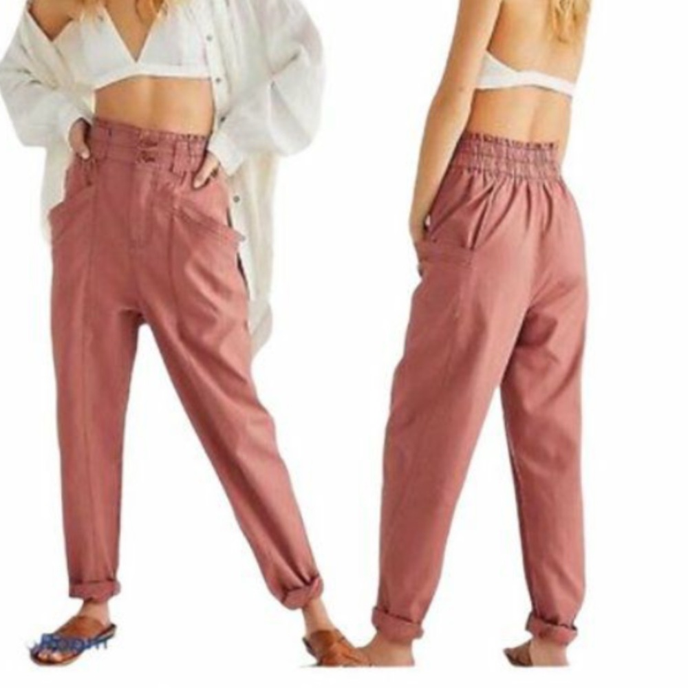 Free People Pants Womens XS Ready To Run Cinch Waist Baggy Brandy Pink
